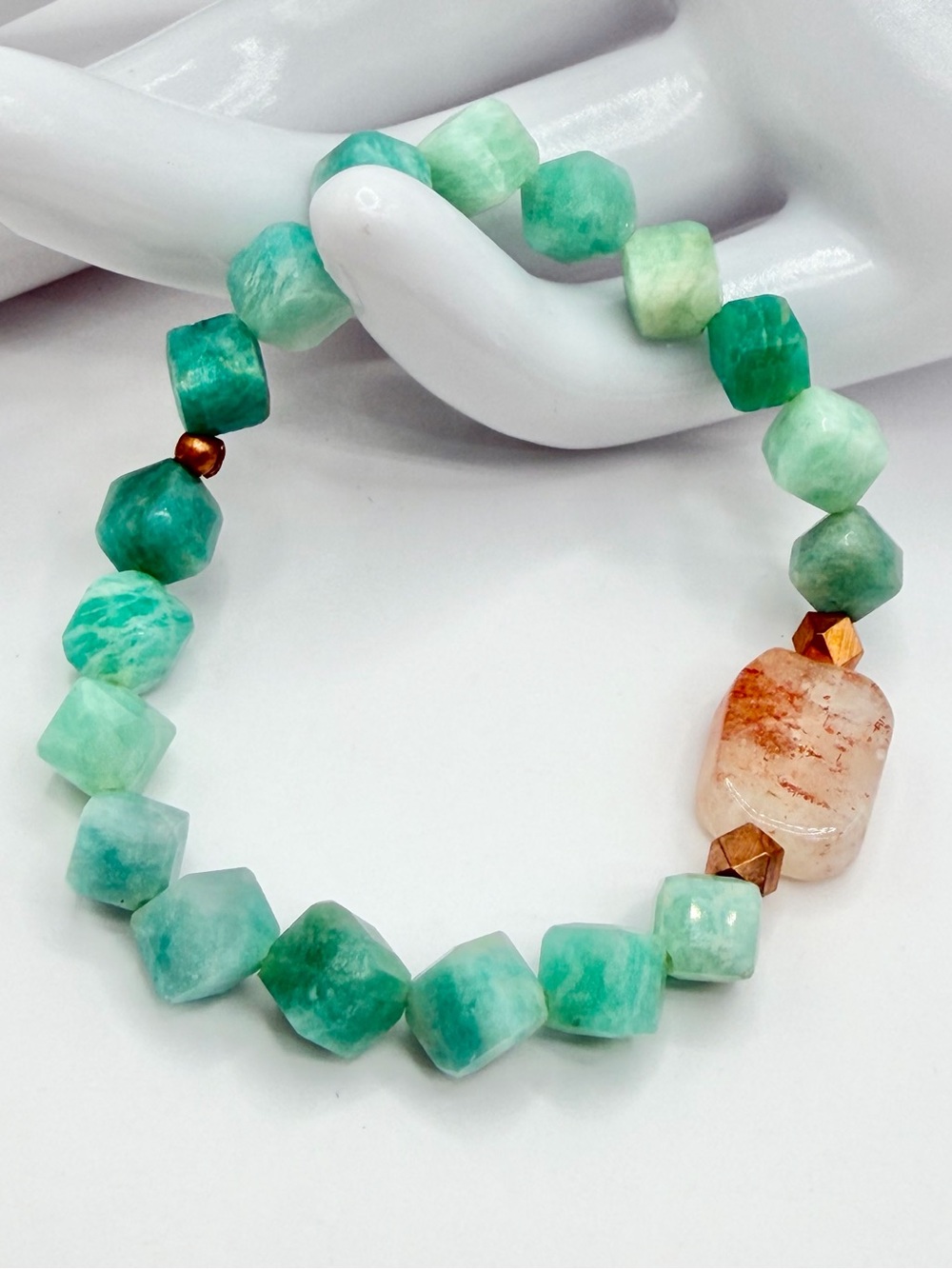 Green Amazonite & Peach Stone Beaded Stretch Bracelet
